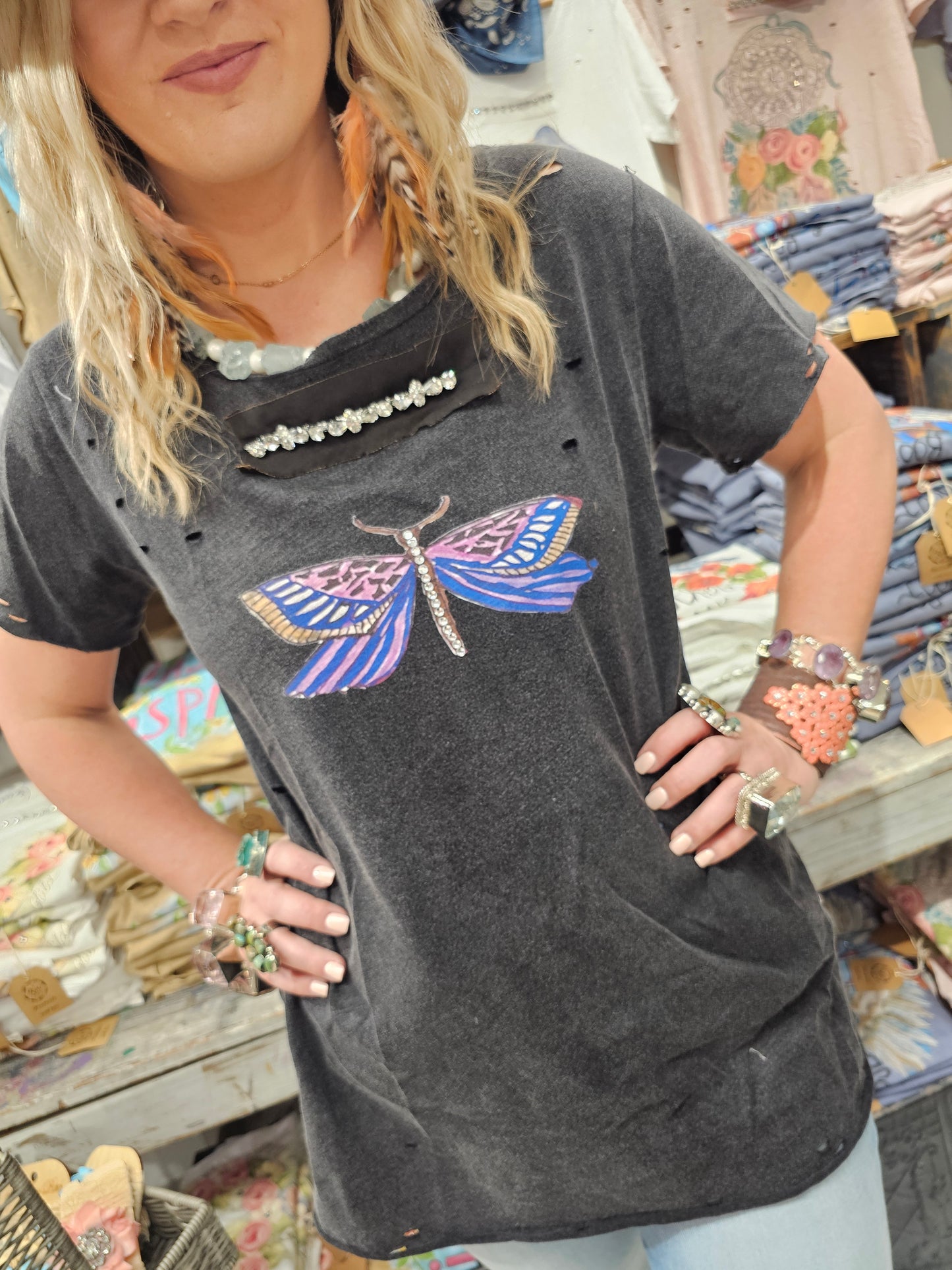 Dragonflies and Butterflies Tattered Shirt