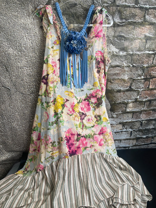 Antique Vintage Floral Linen Dress