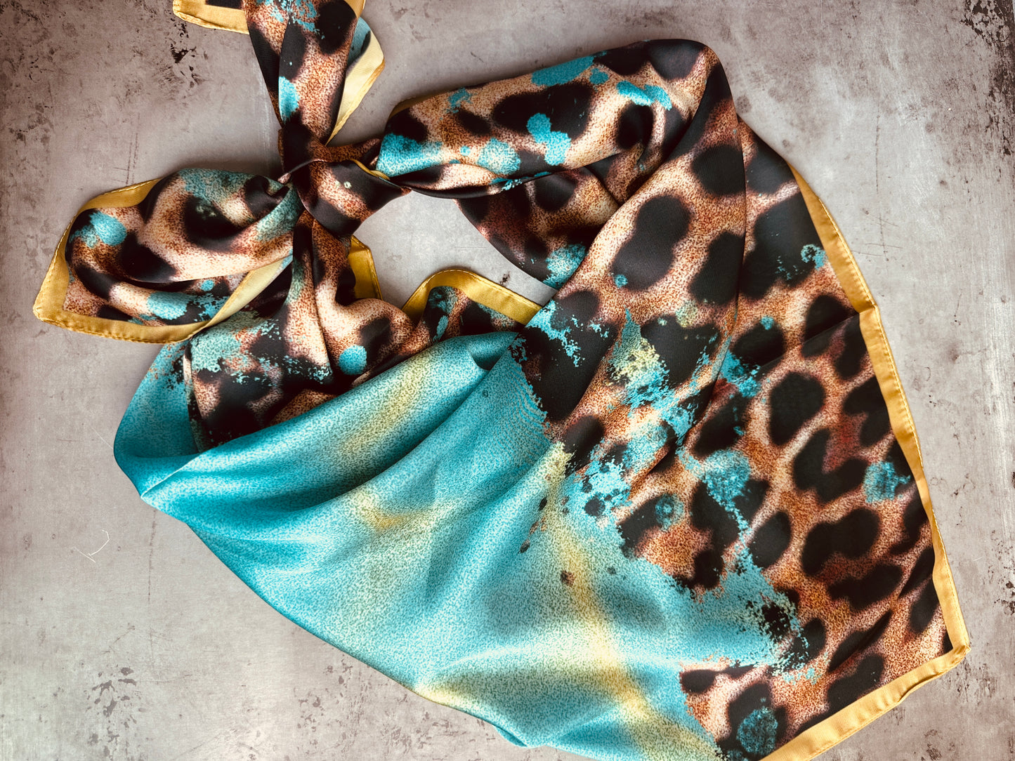 Turquoise Gold Leopard Wild Rag