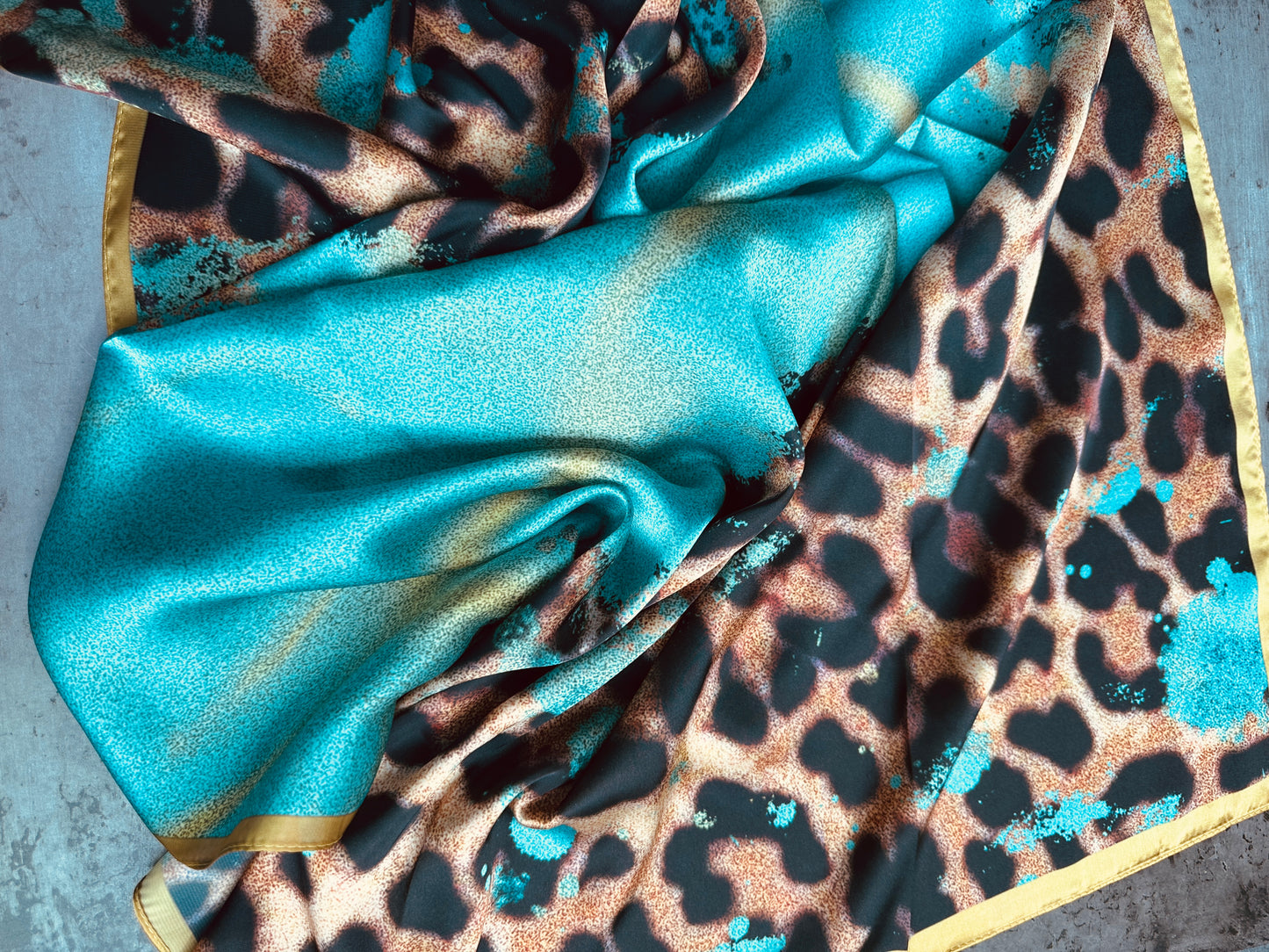 Turquoise Gold Leopard Wild Rag