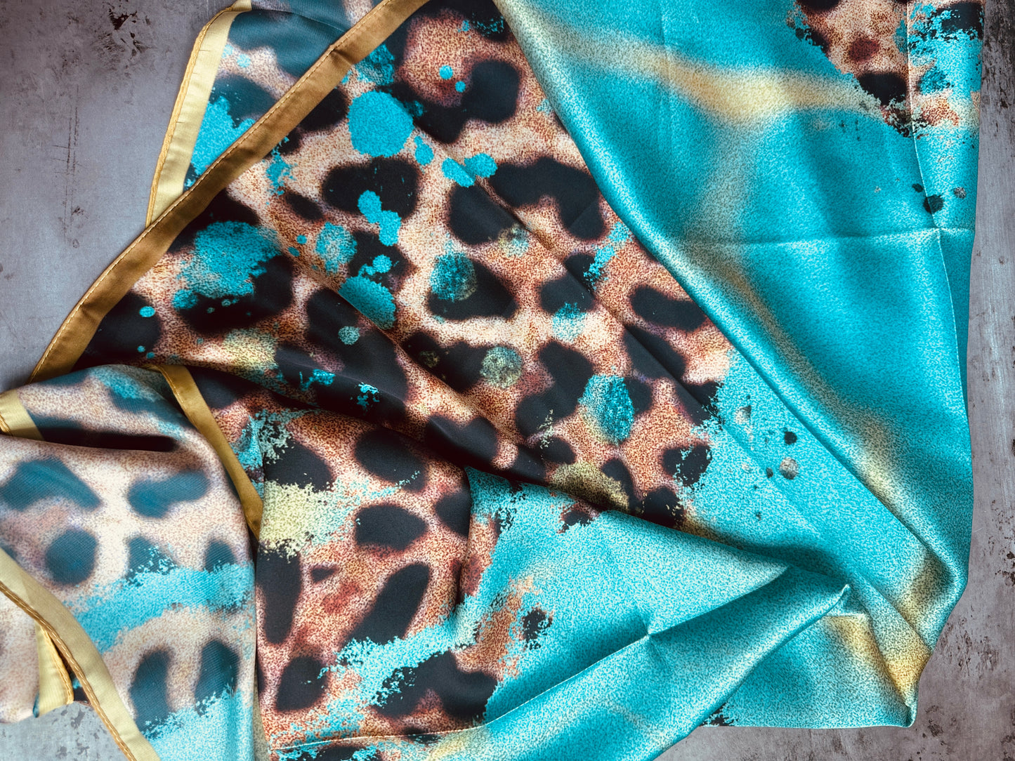 Turquoise Gold Leopard Wild Rag