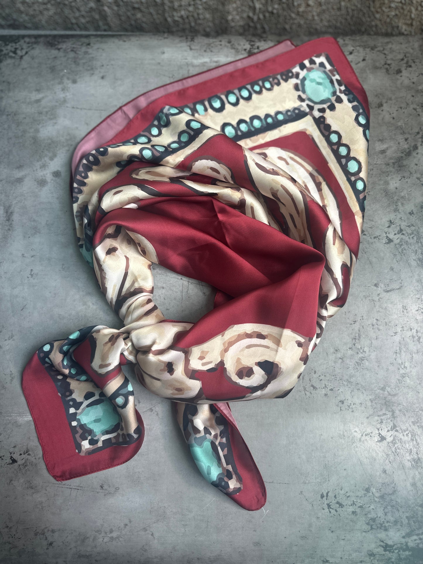 Floral Cream with Red and Turquoise Wild Rag