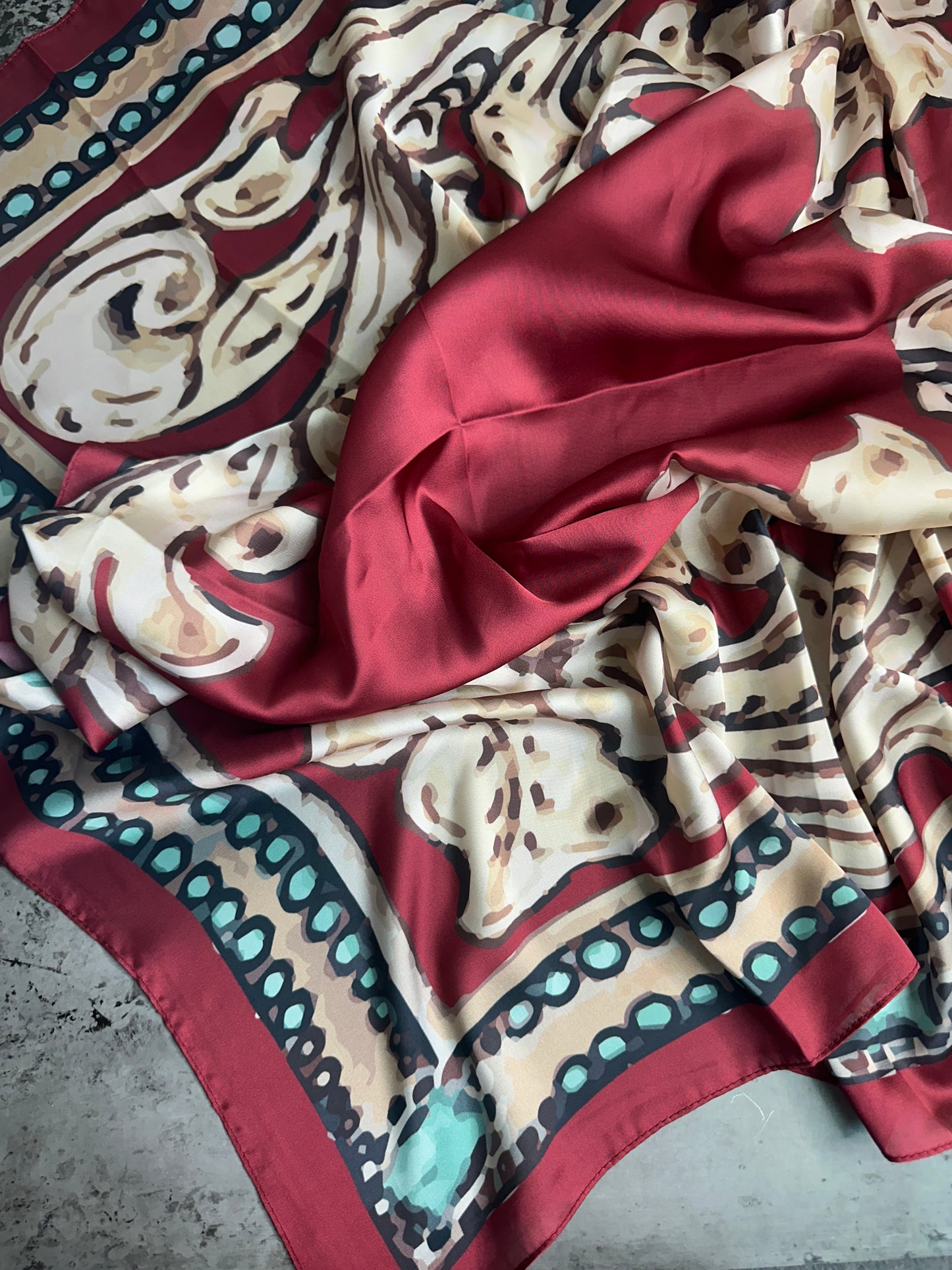 Floral Cream with Red and Turquoise Wild Rag