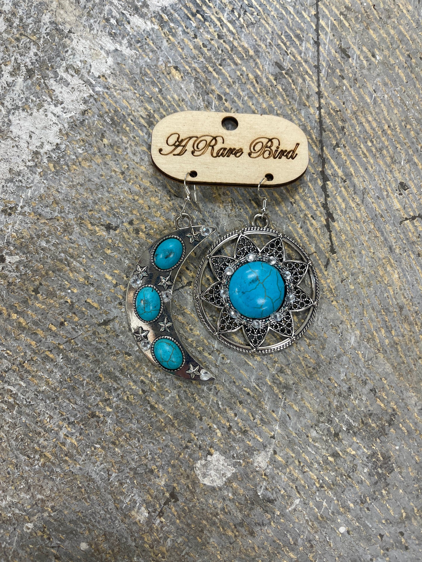 Blue Turquoise Moon Star Earrings