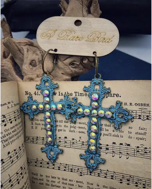 Fancy Turquoise Cross Earrings