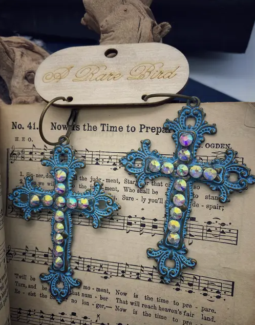 Fancy Turquoise Cross Earrings