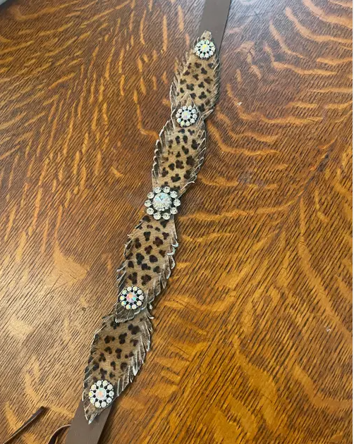 Leopard Leather 4 Feather Hatband