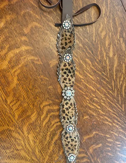 Leopard Leather 4 Feather Hatband