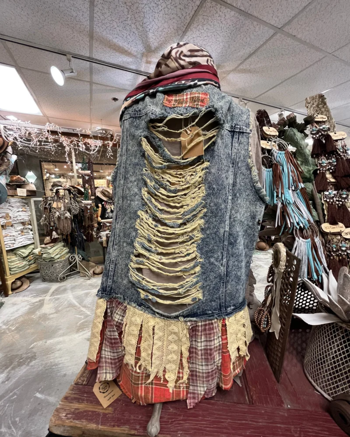 Tattered Denim Flannel Vest