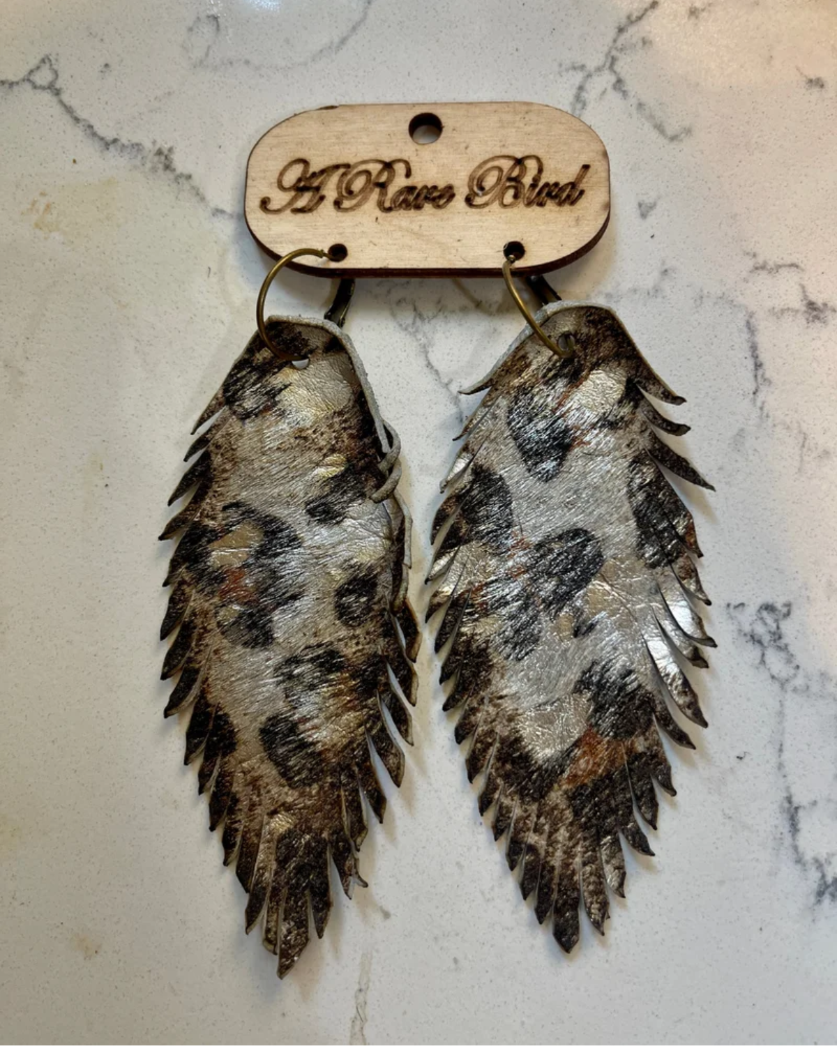 Tiger Acid Wash Leather Feather Earrings