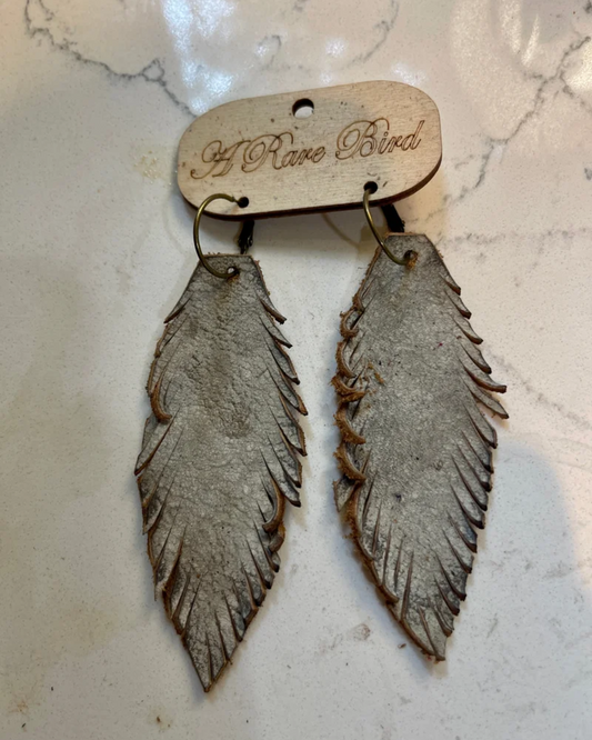 Neutral Grey Distressed Leather Earrings