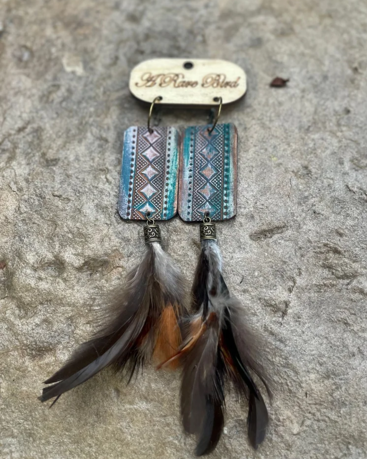 Tooled Leather Feather Earrings