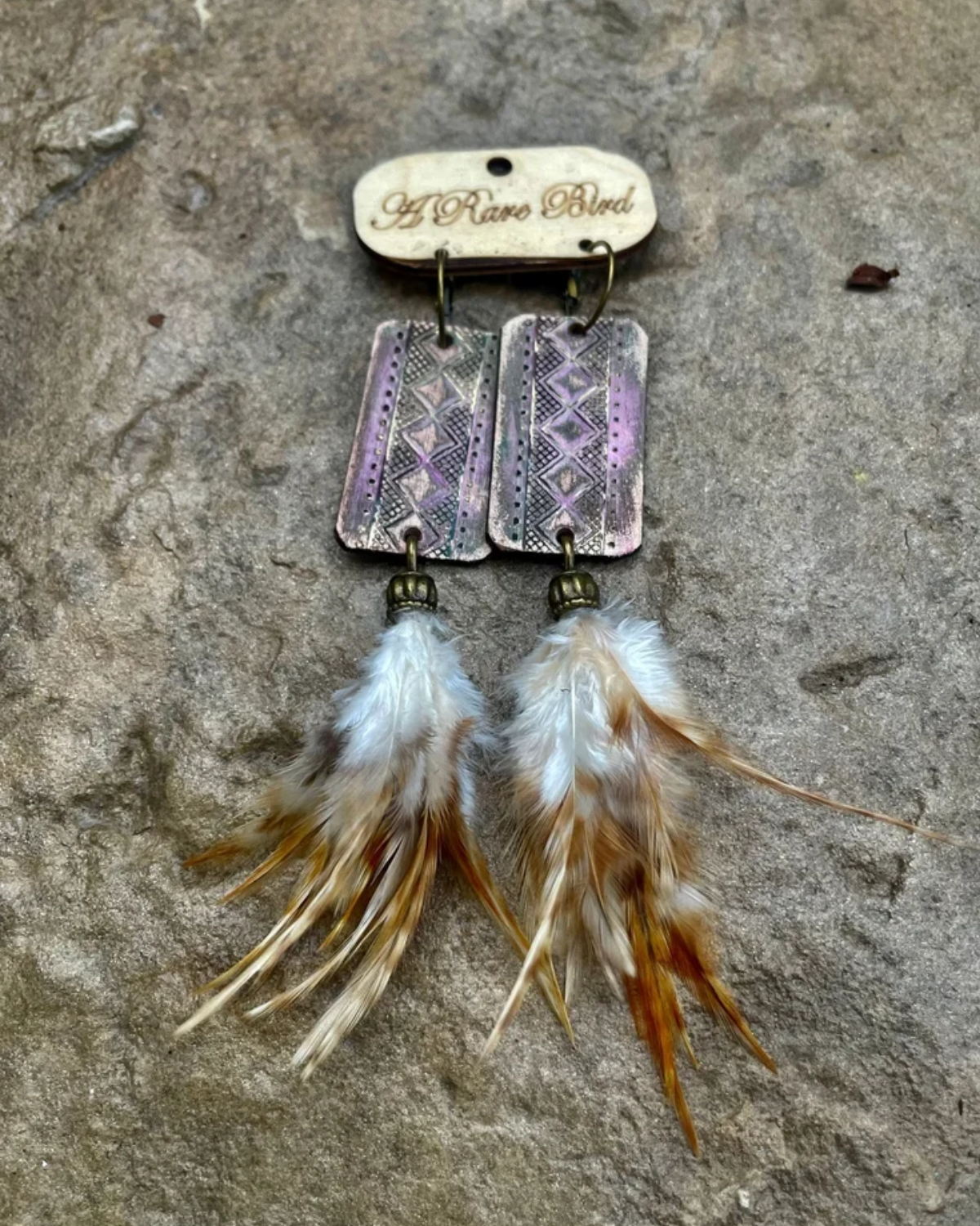 Tooled Leather Feather Earrings