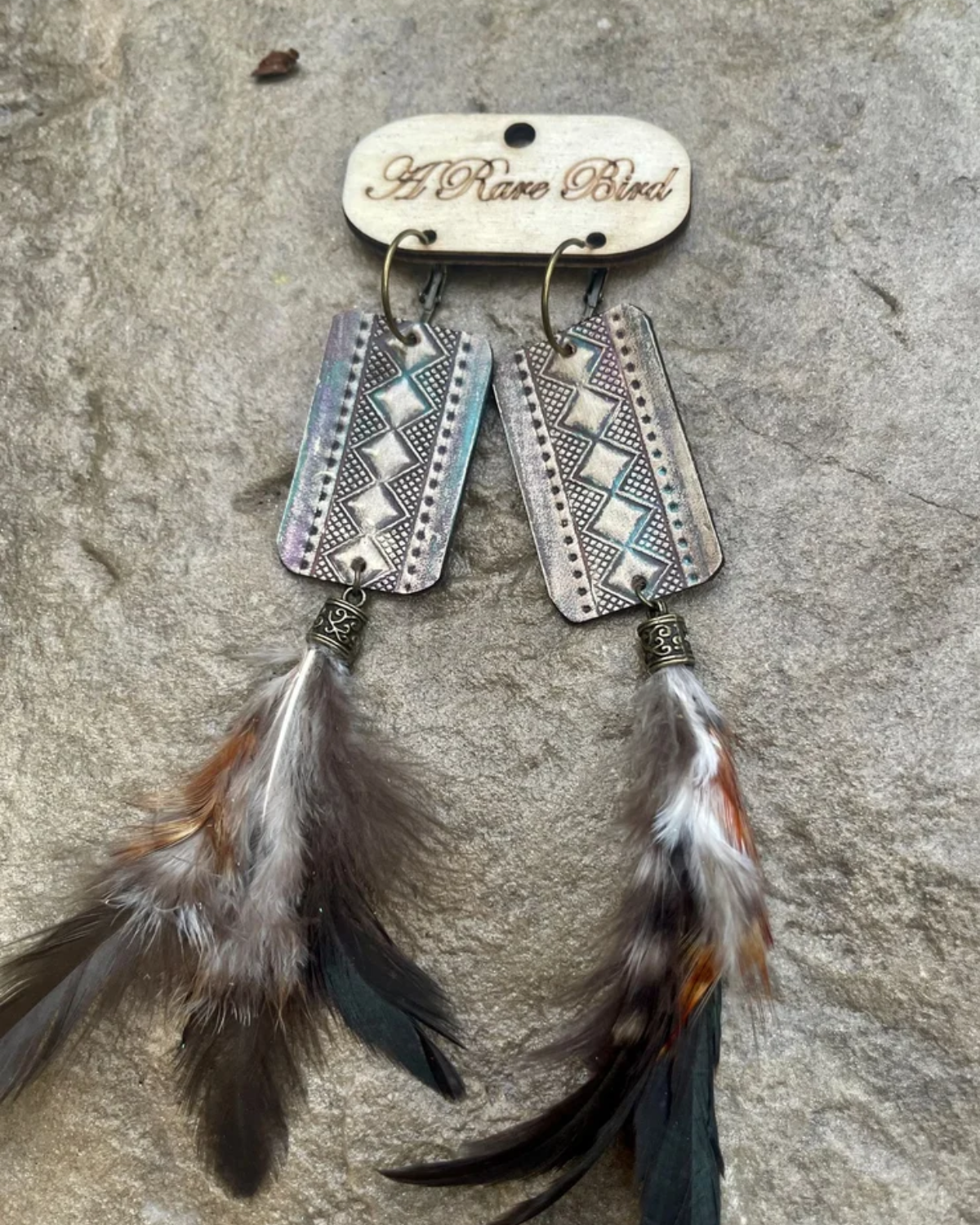 Tooled Leather Feather Earrings