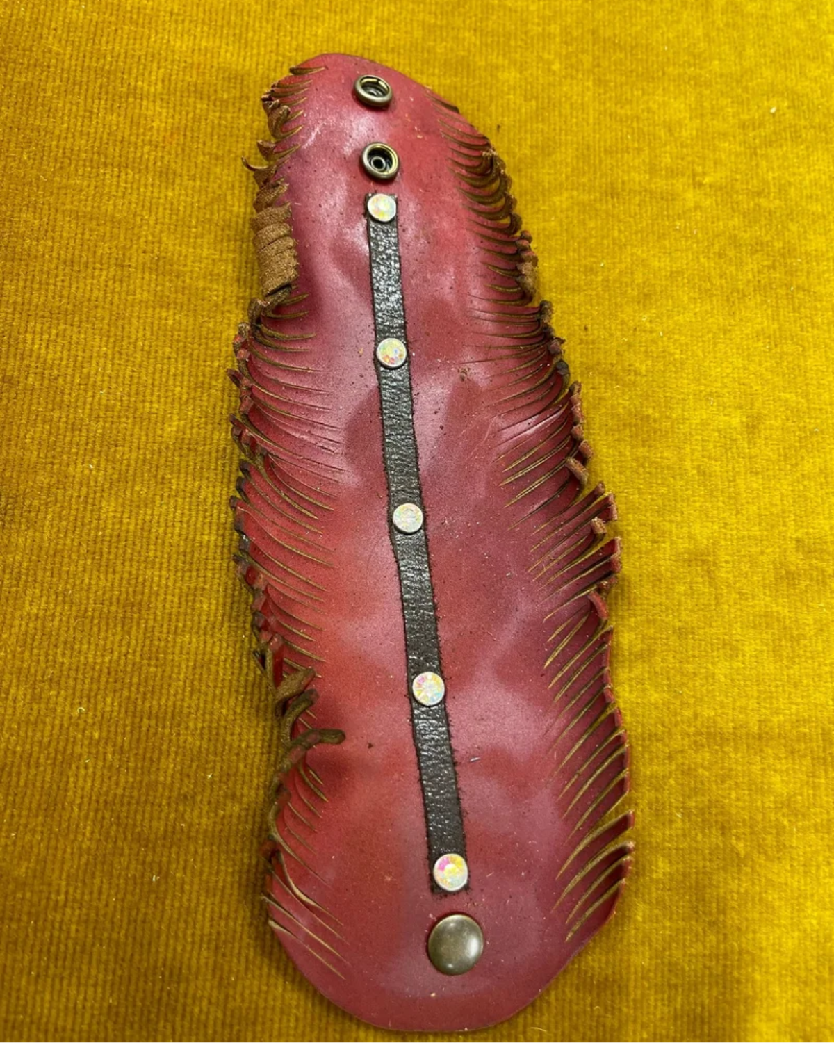 Hand Cut Dyed Leather Feather Cuff