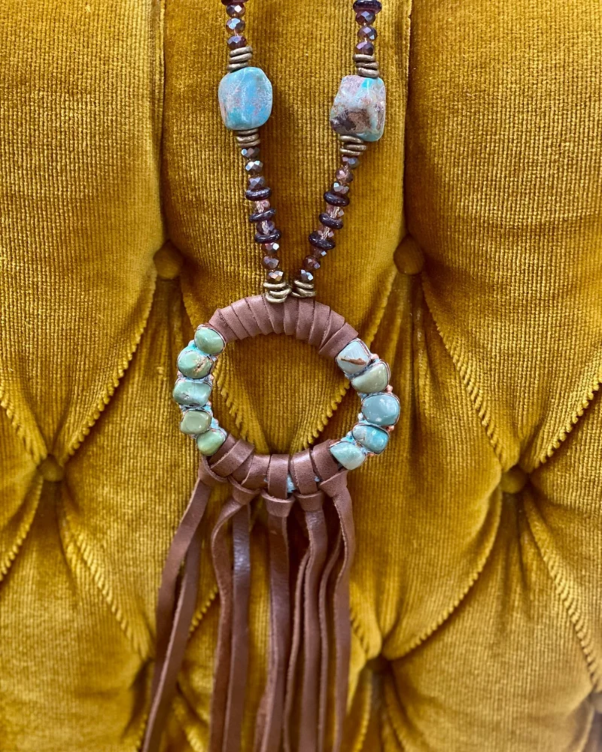 TURQUOISE ROUNDABOUT FRINGE NECKLACE